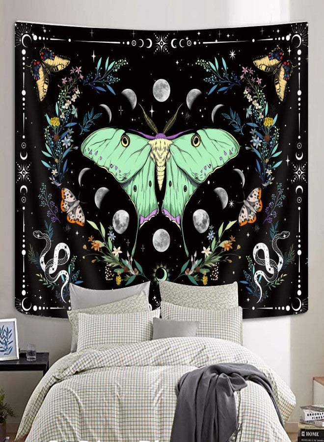GOAOK Boho Butterfly Floral Aesthetic Tapestry, Moon Phase Sun Moon Art Tapestries, Cute Moth Vintage Botanical Fairy Flower Plant Tapestry Wall Hanging for Bedroom Living Room Dorm, 60'' X 44'' Black - Image 5